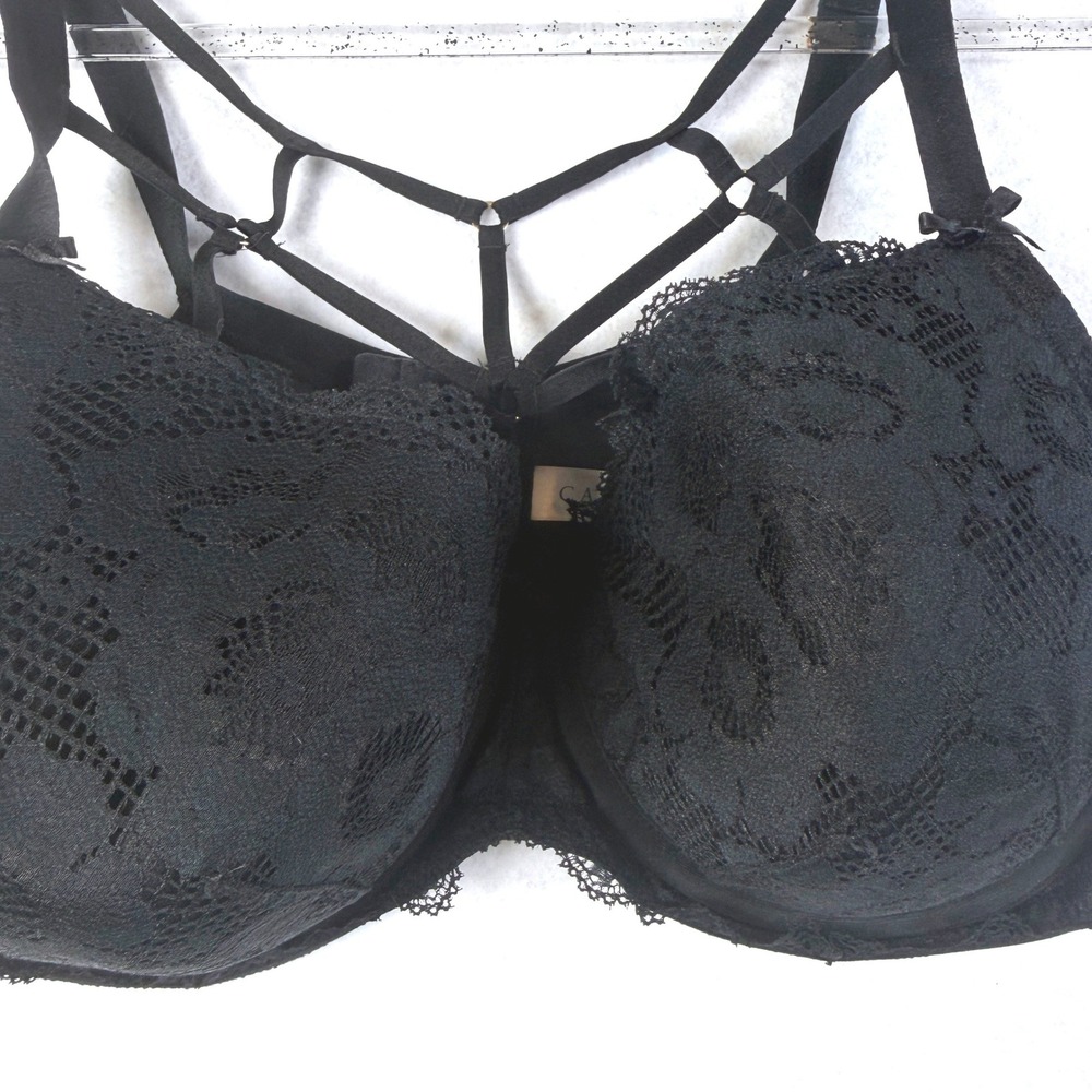 Cacique Black Lace Cage Strap Lightly Lined Balconette Bra 40DDD 610635, 1 Flaw - Picture 4 of 16